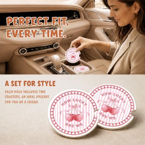 Pink Cherry Car Coasters, How Luck are We Coquette Cup Holders - Image 2