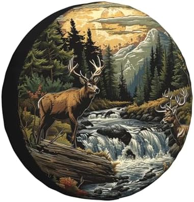 Landscape and Deer Spare Tire Cover Wheel Protectors Weatherproof Deer Pattern by Unknown