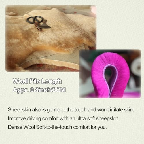 AOGELAN 2 Pack Fluffy Fuzzy Genuine Sheepskin Car Seat Belt Cover Pad Pink - Image 6