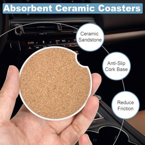 Ceramic Car Cup Holder Coasters Set of 2, 2.56 in White Flowers - Image 4