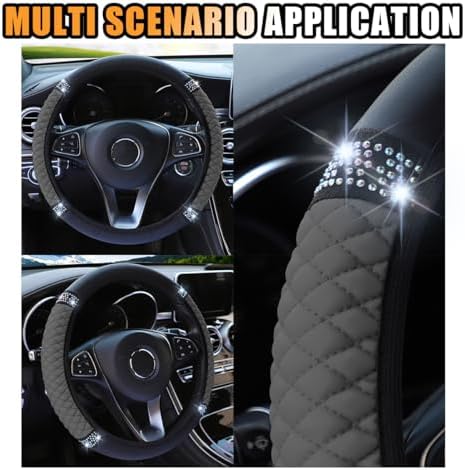 JOYCOURT 15 Inch Bling Soft Leather Car Steering Wheel Cover - Image 6