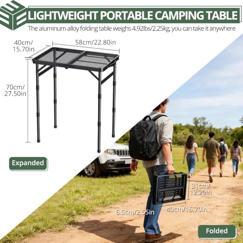 EYPINS Folding Grill Table, 3-Height Camping Table, Heat-Resistant Mesh Top - Image 2