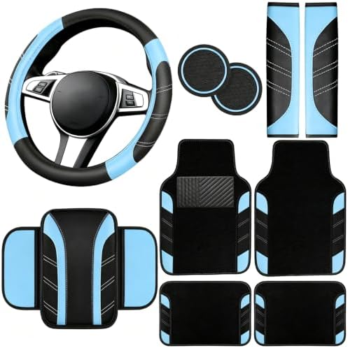 NBTEPEM 10 Pcs Car Floor Mats Full Set & Sport Leather Steering Wheel Cover by NBTEPEM