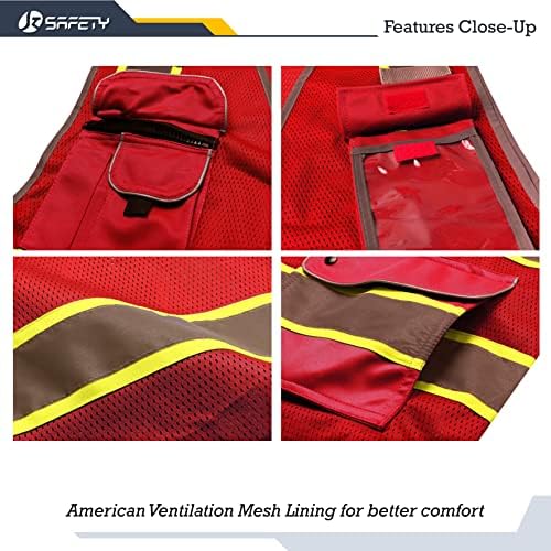JKSafety Safety Vest for Men Women Reflective Hi Vis JK100 Red 2XL - Image 2
