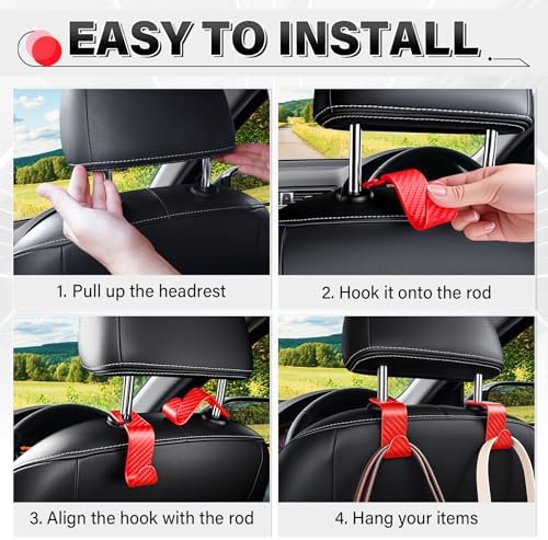 SINGARO Universal 4 Pack Car Seat Headrest Purse Hook, Carbon Fiber Back Seat - Image 5
