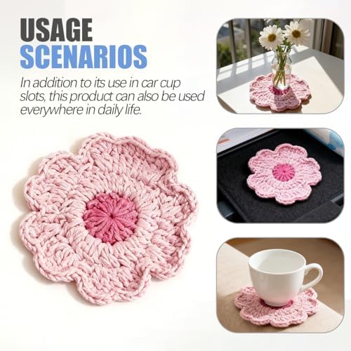 2PCS Handmade Crochet Car Cup Holder Coasters, Cherry Blossoms - Image 4
