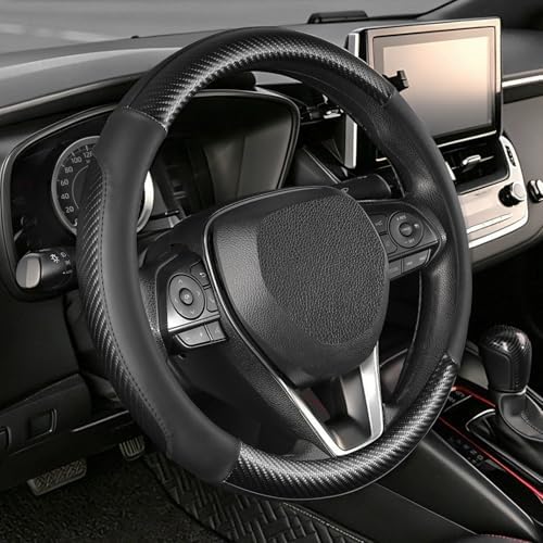SEG Direct Steering Wheel Cover 14"-14.25" Heavy-Duty Black Carbon Pattern by SEGDirect