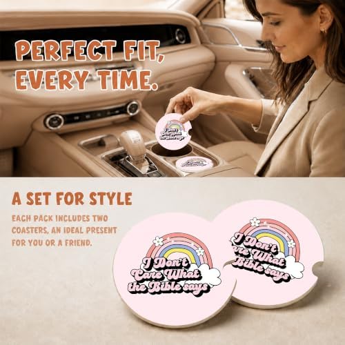 Pink Rainbow Coquette Car Coasters, Funny Sarcastic Retro Cup Holders - Image 2