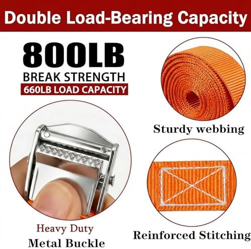 Lashing Straps with Buckles, 1 Inch × 12 Feet, Cargo Tie-Down Strap - Image 3