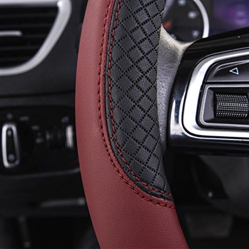 CAR PASS Rhombus Leather Universal Steering Wheel Cover, Fit - Image 4