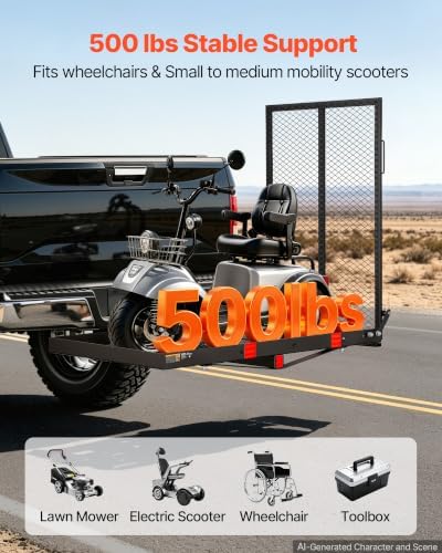 VEVOR Hitch Mount Wheelchair Carrier Height Adjustable, 500LBS Steel Mobility - Image 2