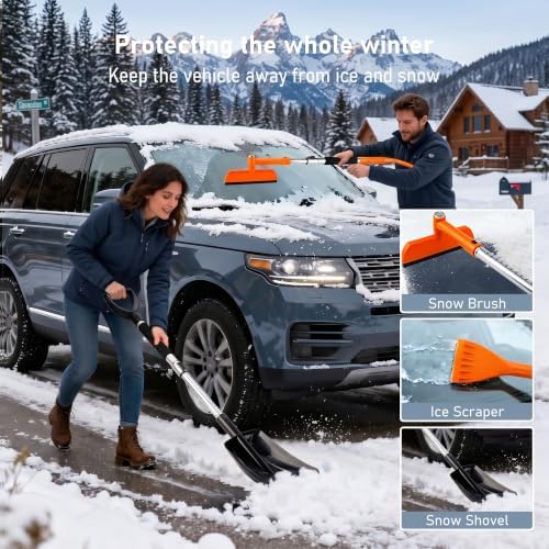 COCCKO 47.6" Car Snow Brush and Ice Scraper, 3-in-1 Heavy Duty Extendable Snow - Image 3