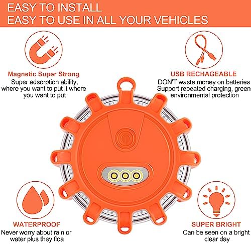 AK LED Road Flares Rechargeable Safety Flashing Warning Light Roadside - Image 4