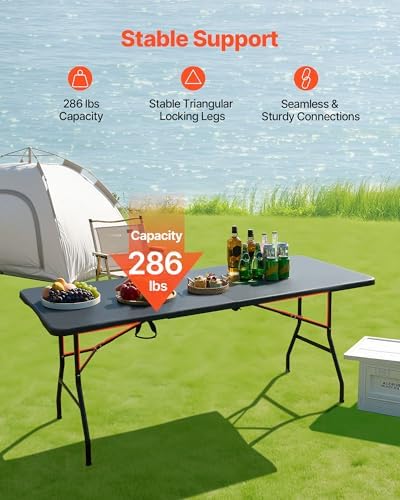 VEVOR Folding Table, Heavy Duty Portable Fold-in-Half Utility Table, Indoor - Image 5