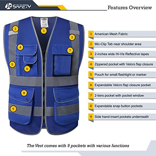 JKSafety Safety Vest for Men Women Reflective Hi Vis JK159 Blue 3XL - Image 3