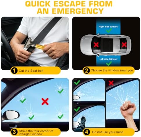 Window Breaker, 3 in 1 Car Safety Hammer and Seat Belt Cutter Safety Emergency - Image 5
