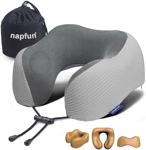 napfun Neck Pillow for Travel, Memory Foam Airplane Pillow, Mist Gray by NAPFUN