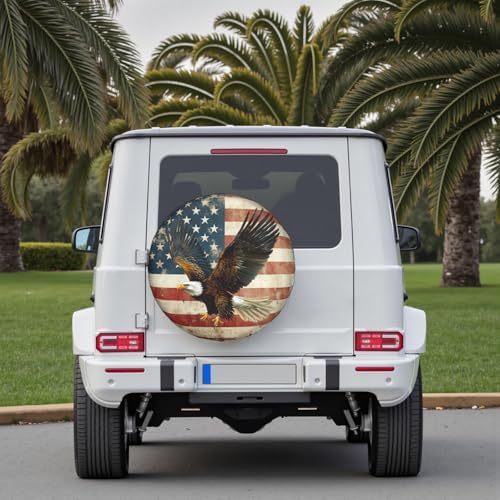American Flag Spare Tire Cover Bald Eagle Wheel Covers 15 Inch - Image 7