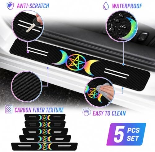 5PCS Pentacle Car Door Sill Protector, Carbon Fiber Leather Sill Stickers - Image 3