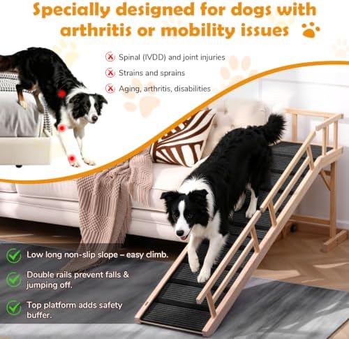 74" Wooden Dog Ramp with Platform & Wheels Gentle Slope Non-Slip - Image 5