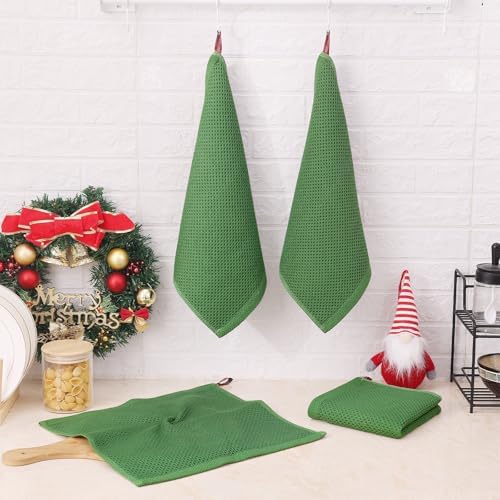 Kitinjoy 100% Cotton Waffle 8-Pack Kitchen Towels, Grass Green - Image 6