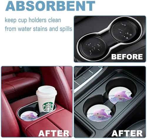 Ceramic Car Cup Holder Coasters Set of 2, 2.56 in Purple Dolphin - Image 7