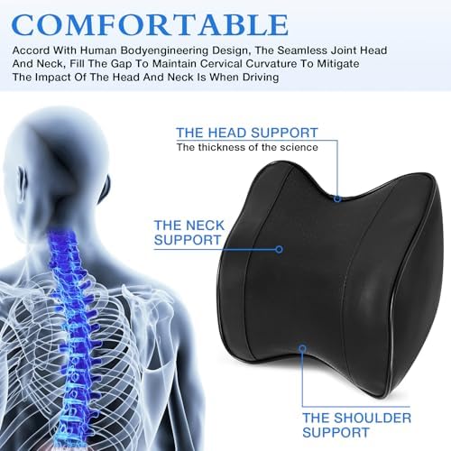2 Pack Car Neck Pillow, Softness Leather Car Headrest Pillow, 100% Memory Foam - Image 4