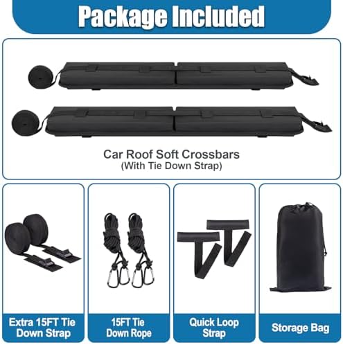 Soft Roof Rack Pads 30", 2 Tie Down Straps, 2 Tie Down Ropes, 2 Hood Loops - Image 3