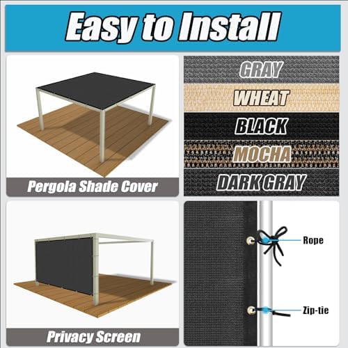 Amagenix 90% Pergola Shade Cover 9'X 17' Dark Gray Sun Shade Cloth - Image 3