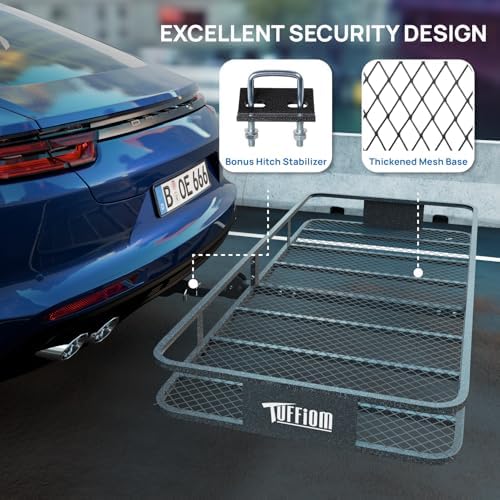 TUFFIOM 70"x30"x6" Folding Hitch Mount Cargo Carrier Basket, 500lbs Steel Car - Image 5