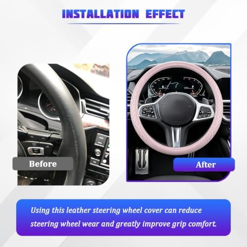 AUCELI 14.5-15 Inch Steering Wheel Cover Non-Slip Leather - Image 4
