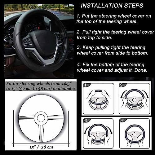 Valleycomfy Microfiber Leather Steering Wheel Cover Universal 15 inch - Image 3