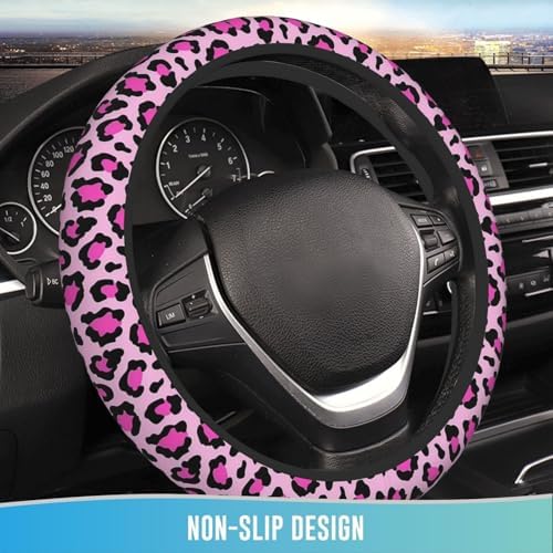 Elastic Steering Wheel Cover, 15 Inch Non-Slip Pink Leopard Printed - Image 2
