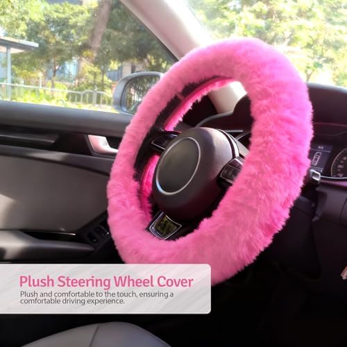 Fluffy Steering Wheel Cover 3PCS Set – Plush Fuzzy Fur Steering Wheel Cover - Image 6