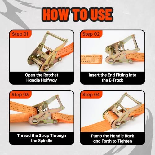 E-Track Ratchet Straps, 8 Pack, 4500 LBS, Heavy Duty Tie Downs - Image 5