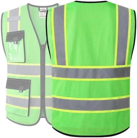 JKSafety Safety Vest for Men Women Hi Vis Reflective Vest JK220 Green L - Image 5