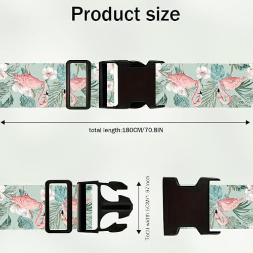 2PC, Flamingo Luggage Strap 1.97 x 70.87 inch Tropical Leaves and White Flower - Image 5