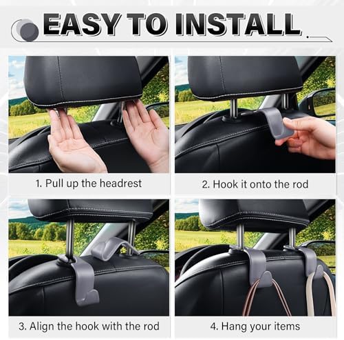 SINGARO 4 Pack Car Seat Headrest Hooks, Vehicle Back Seat Hanger Storage - Image 5