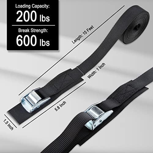 Cartman 1" x 15 ft Cam Buckle Straps, 8 Pack, 600 lb Break Strength - Image 2