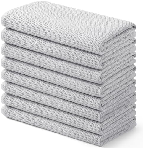 Homaxy 100% Cotton Waffle Weave Kitchen Towels, 8 Pack, Light Grey by Homaxy