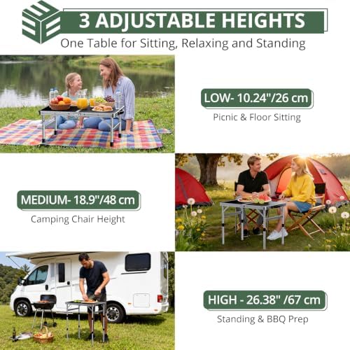 EYPINS Folding Camping Table Small, 3 Adjustable Heights, 22.8x16in MDF Top - Image 3