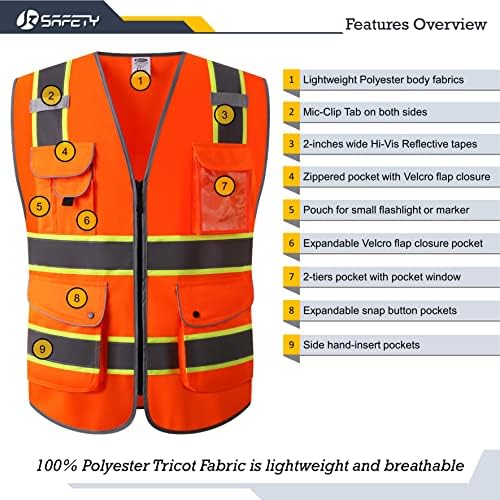 JKSafety Safety Vest for Men Women Reflective Hi Vis JK901 Orange 2XL - Image 3