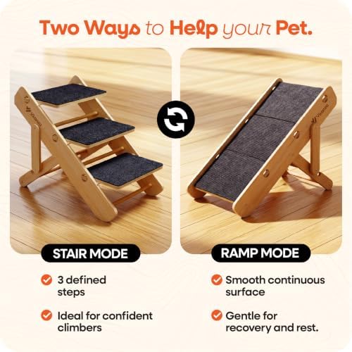 2-in-1 Dog Stairs for Small Dogs Wooden Dog Ramp for Bed |3-Step Pet Stairs - Image 2