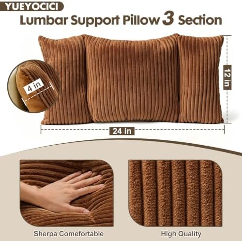 Corduroy Split Lumbar Support Pillow, 24×12×4 Inches Ergonomic 3 Section Back - Image 2