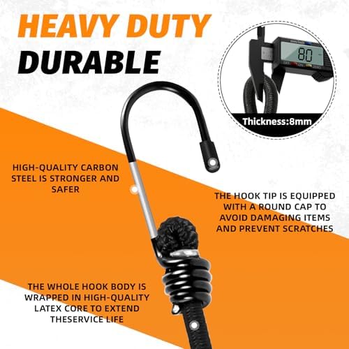Heavy Duty Bungee Cords with Hooks, 1/3Inch Thick, No Odour, Max Load 40kg - Image 3