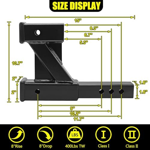 KAIRAY Double Hitch Receiver, 2 inch Trailer Dual Hitch Extension Riser - Image 2