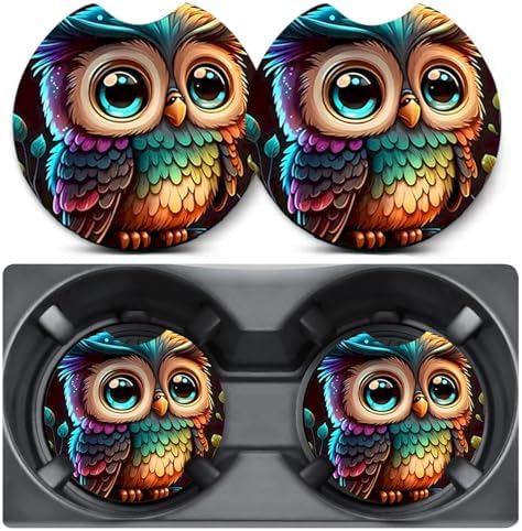 2 Pack Owl Car Coasters for Cup Holder, Neoprene Anti Slip Mat by Unknown