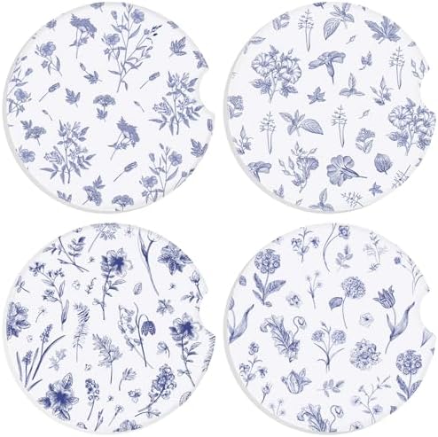Boao 4 Pcs Vintage Blue Flower Car Cupholder Coasters by Boao