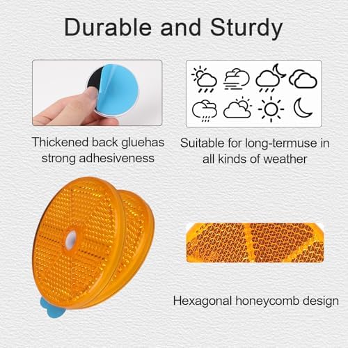 10 Pack Yellow Self Adhesive and Screw on Round Reflectors DOT - Image 3