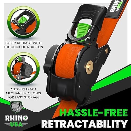 Rhino USA Retractable Ratchet Straps - 1in x 10ft - Image 3